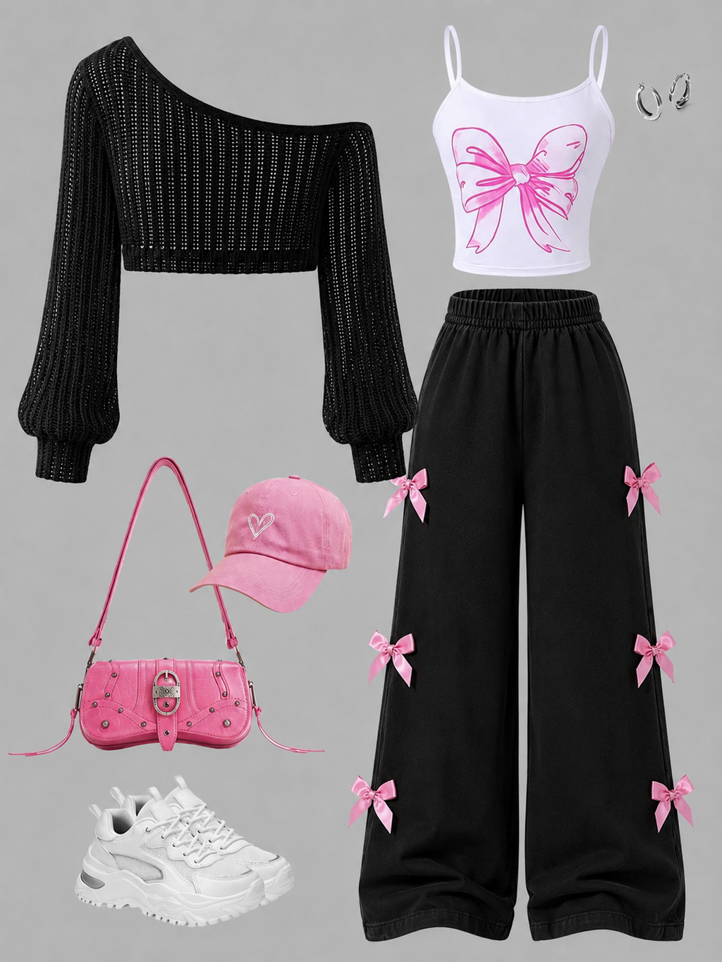 Set 3 Pcs Pink Bow