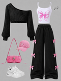 Set 3 Pcs Pink Bow