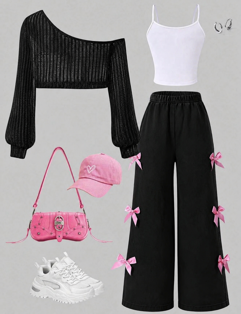 Set 3 Pcs Pink Bow