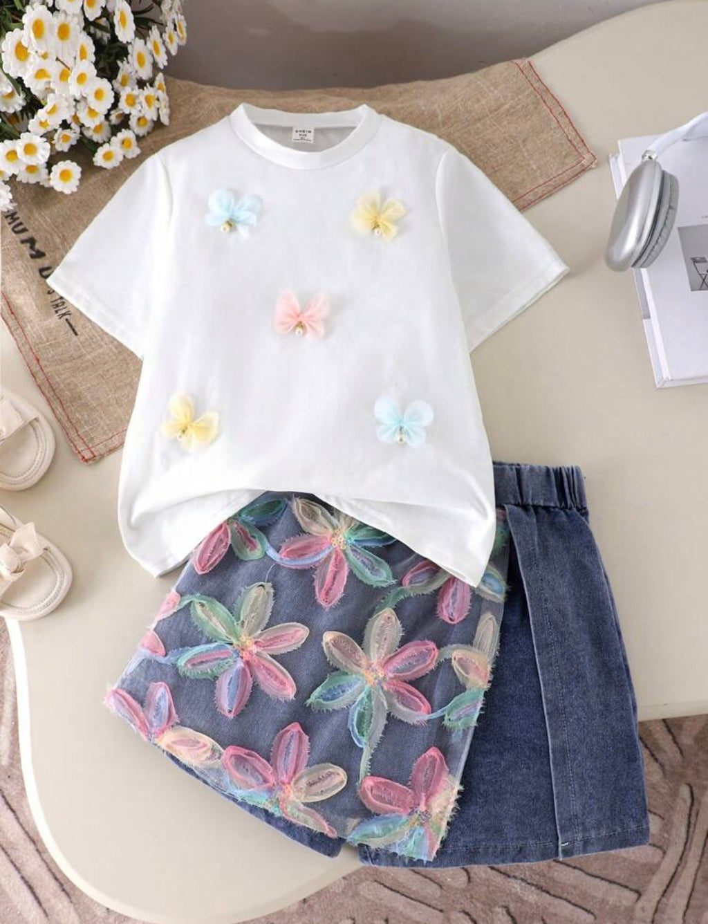 Set White & denim Flowers
