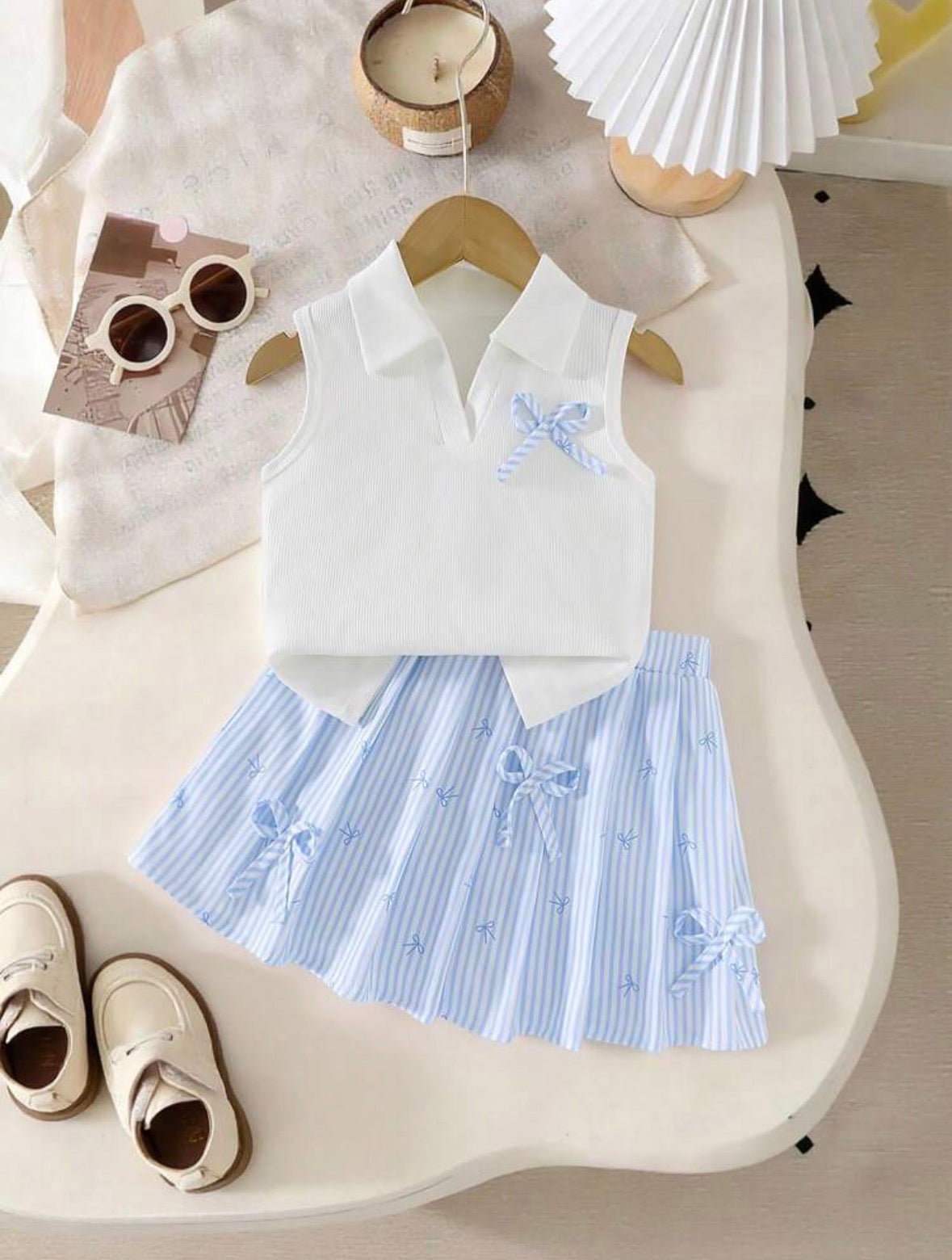 Set White Blue Skirt