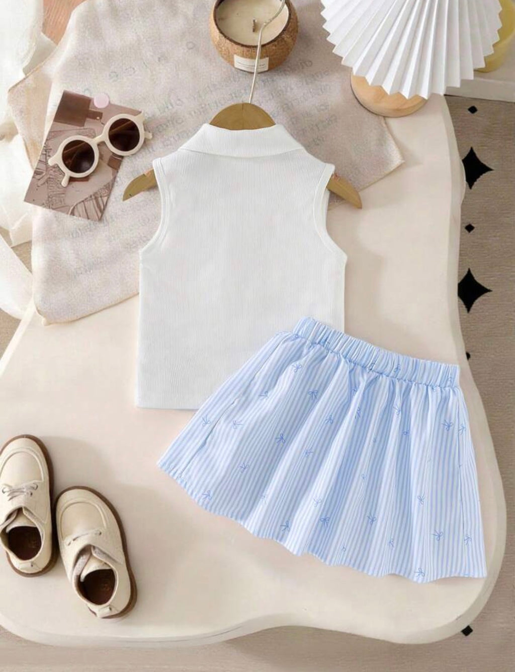 Set White Blue Skirt