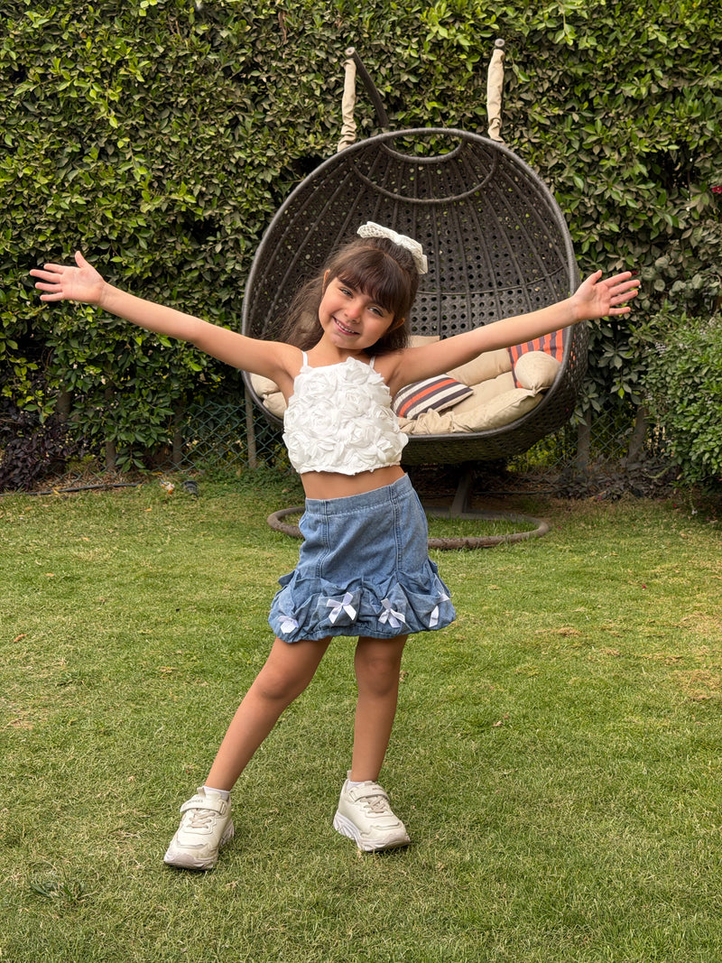 Mini Ruffle Denim Skirt