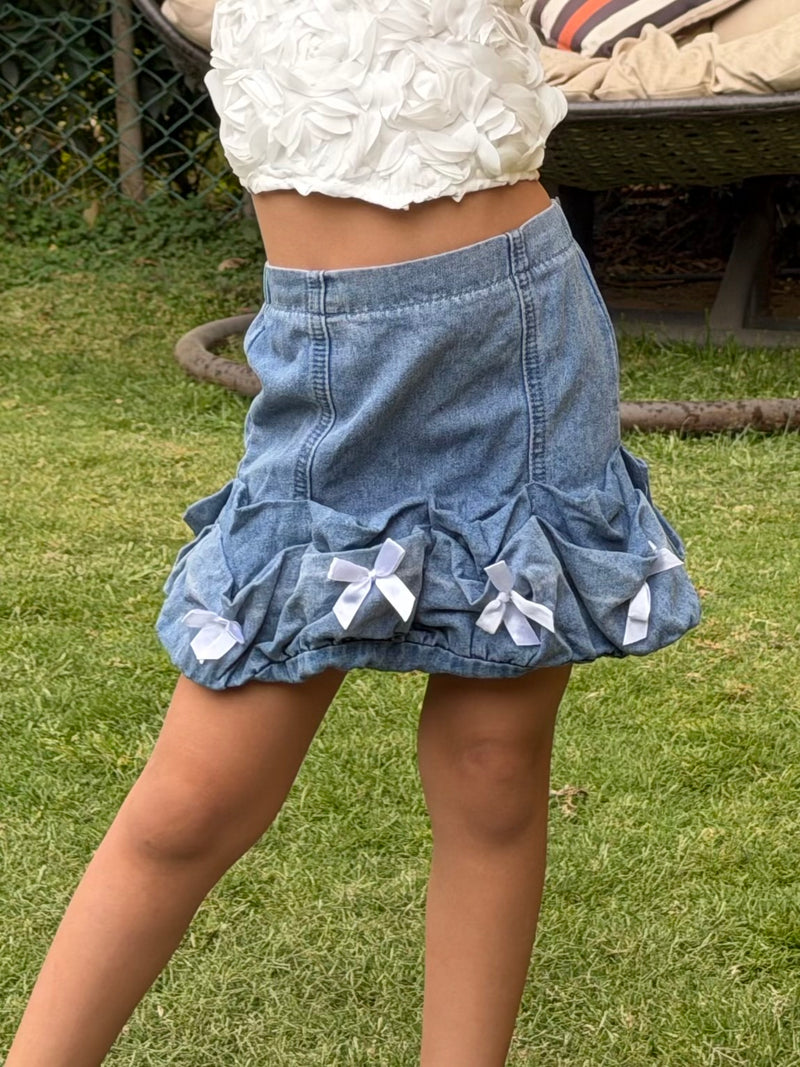 Mini Ruffle Denim Skirt
