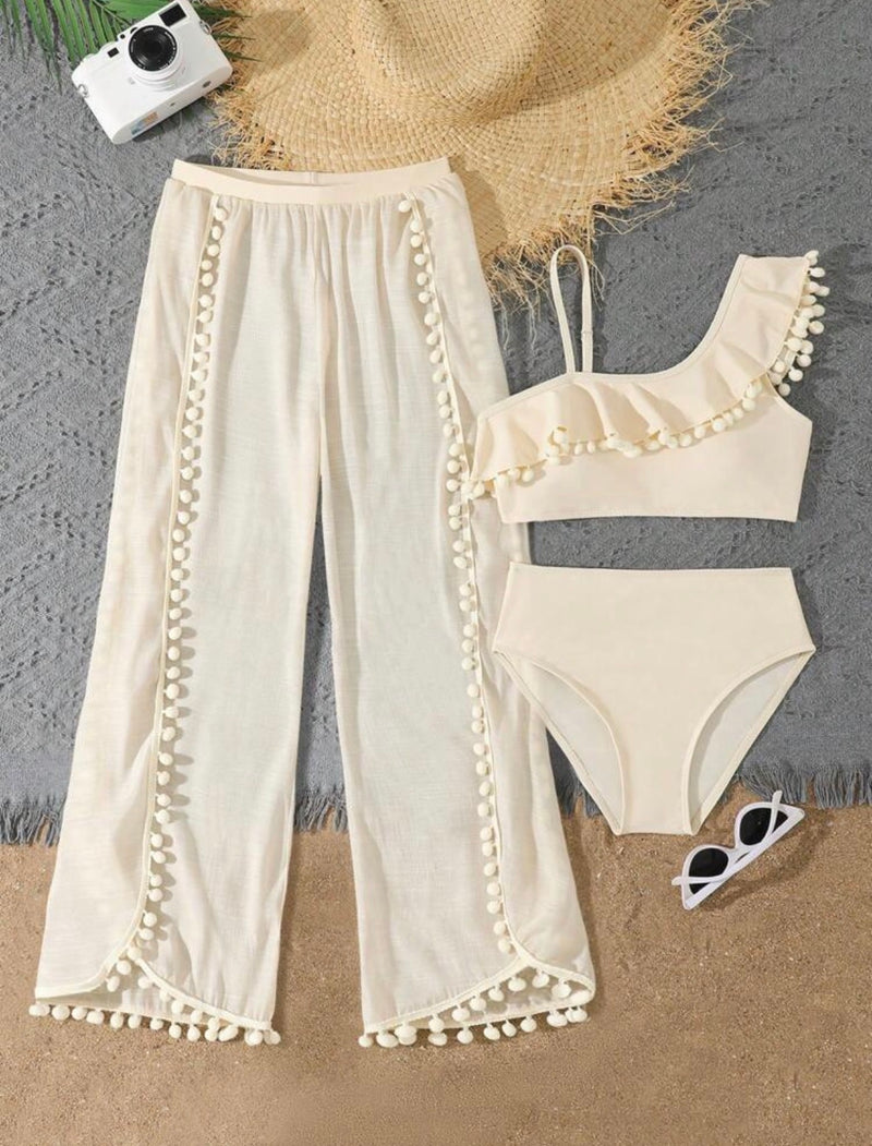 Offwhite oneshoulder Ruffle Swimsuit