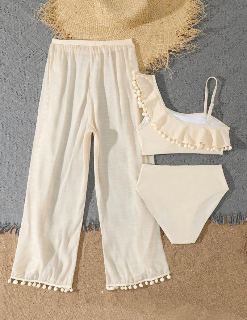 Offwhite oneshoulder Ruffle Swimsuit