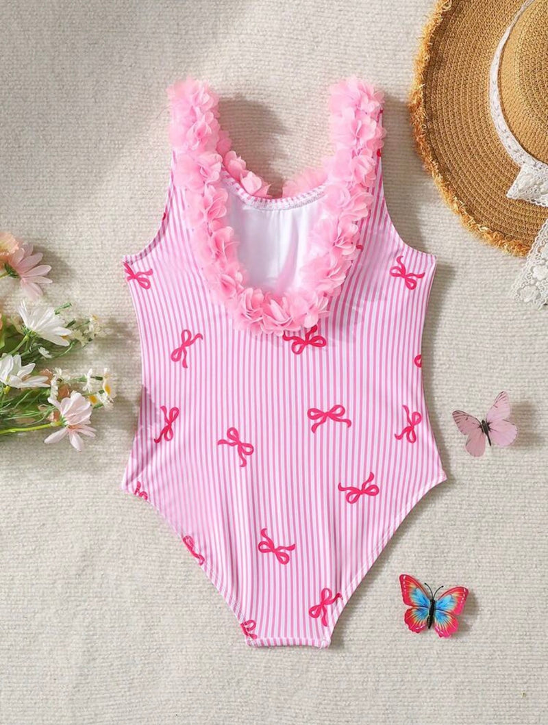 Pink flower Stripped 1PCs Swimsuit