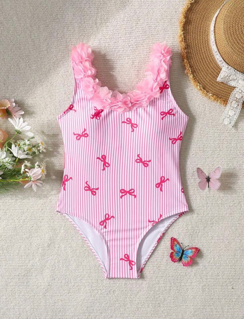 Pink flower Stripped 1PCs Swimsuit