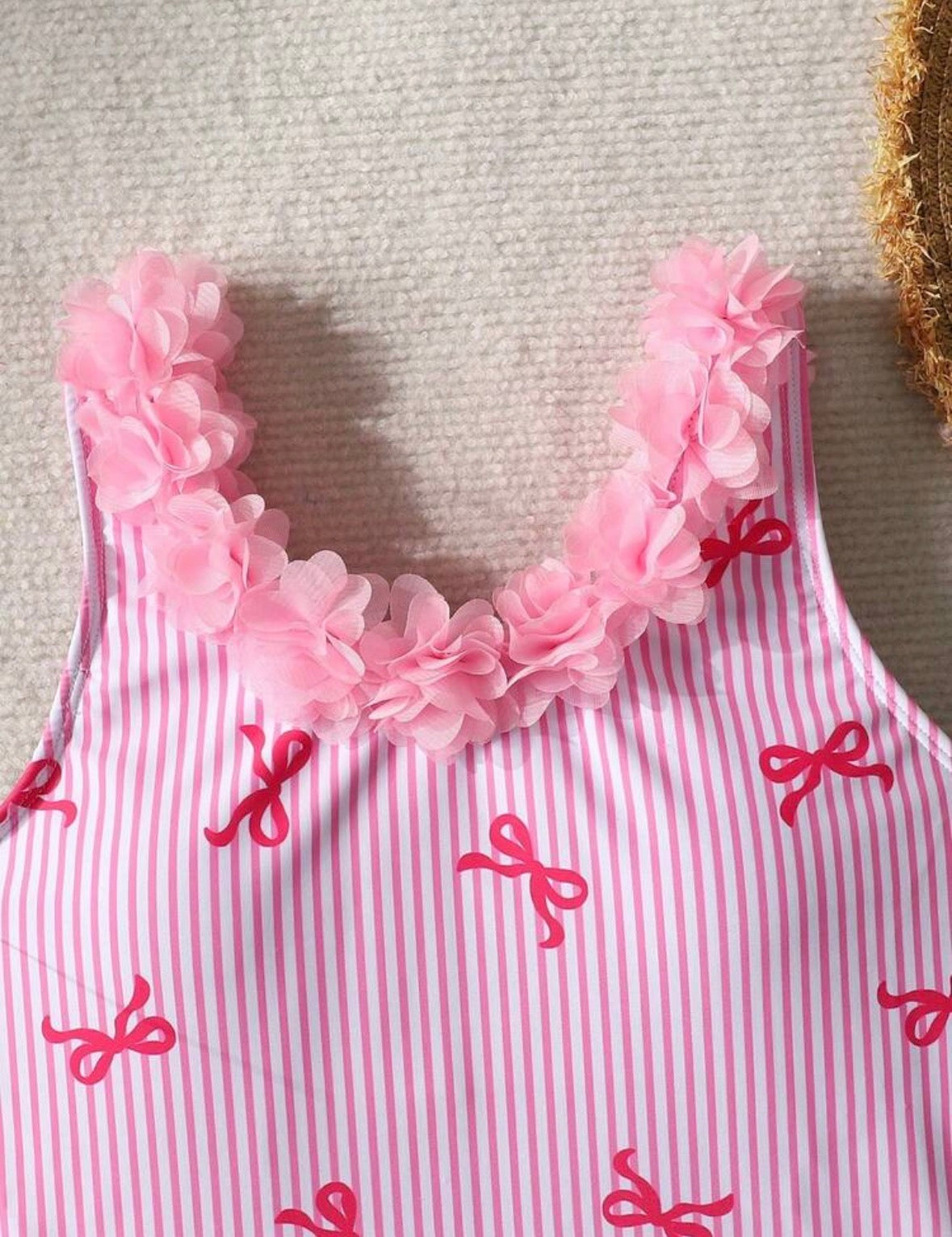 Pink flower Stripped 1PCs Swimsuit