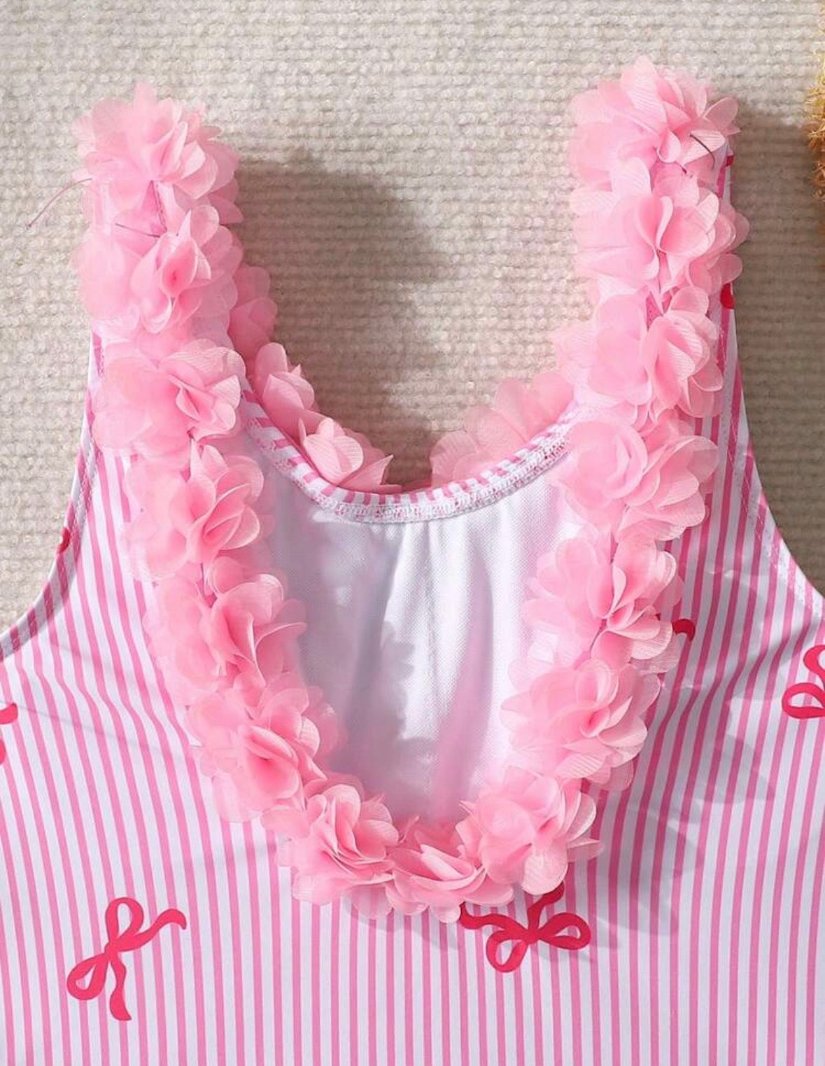 Pink flower Stripped 1PCs Swimsuit