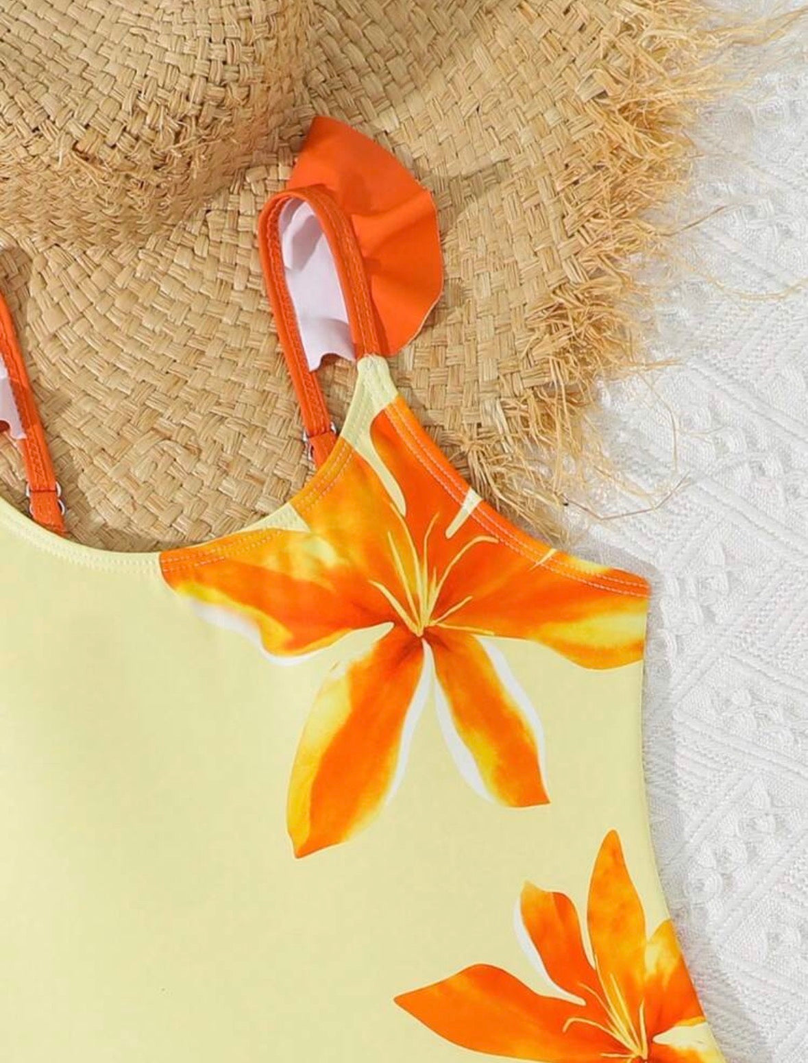 Yellow Orange Flowered Swimsuit & Coverup
