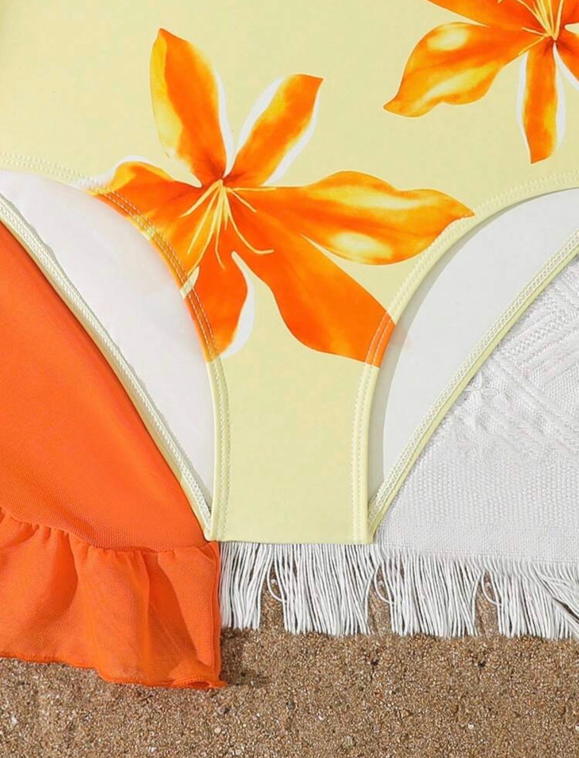 Yellow Orange Flowered Swimsuit & Coverup