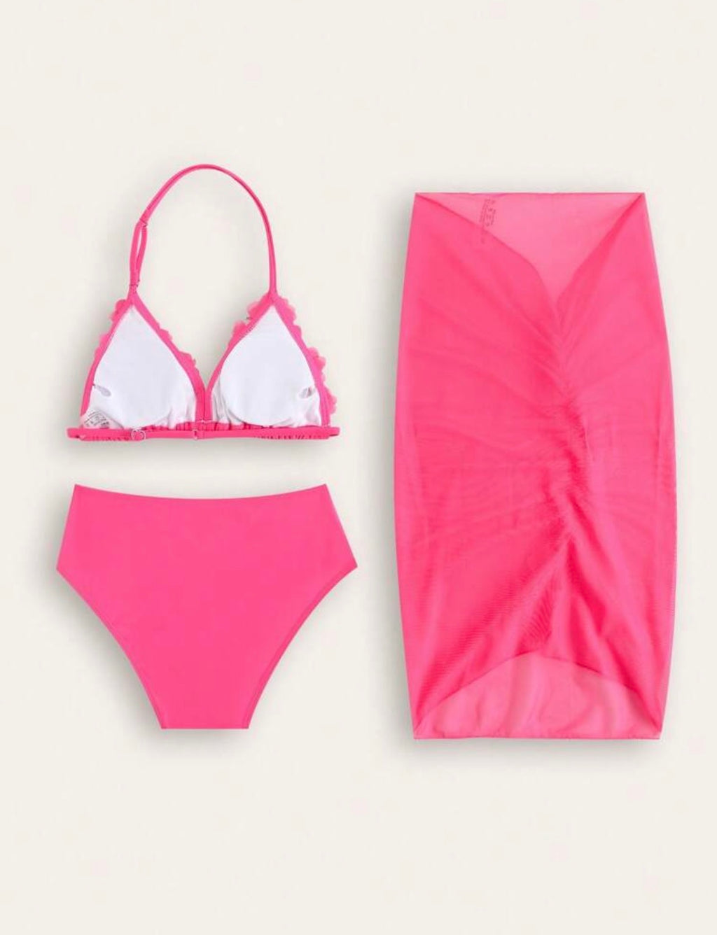 Fushia 3D Flower 3Pcs Swimsuit