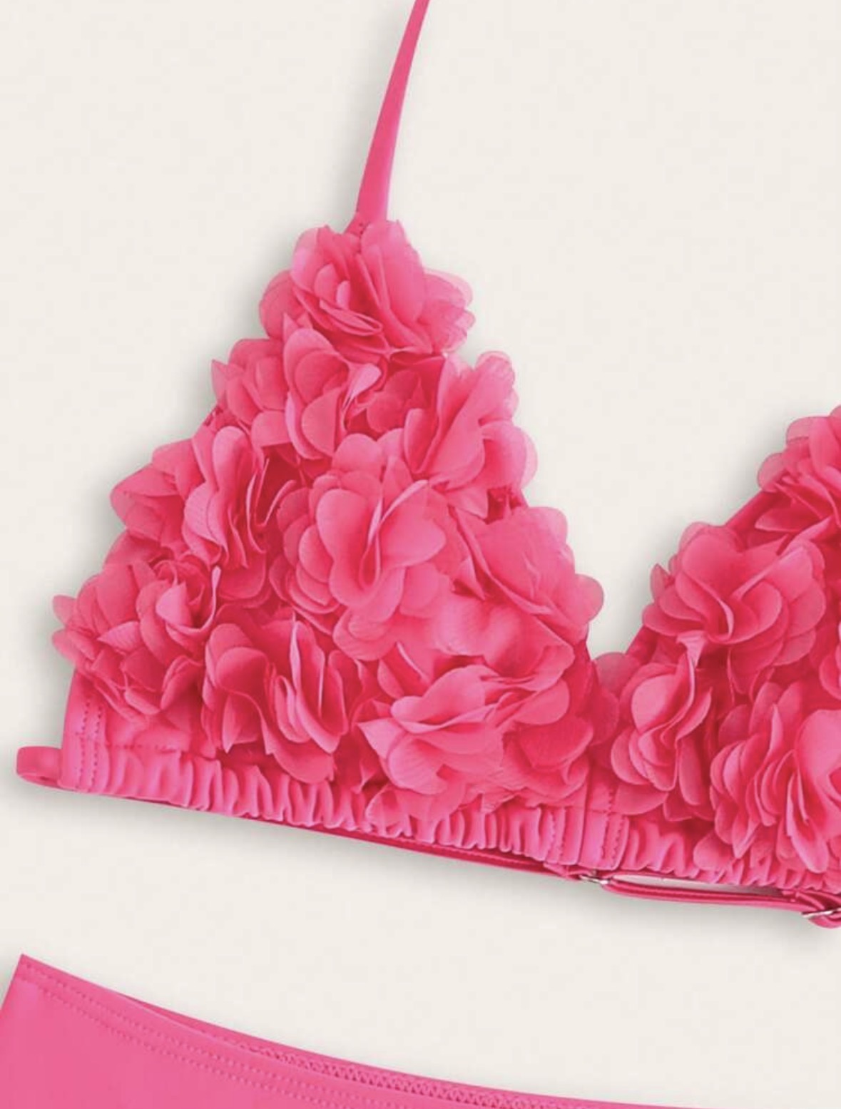 Fushia 3D Flower 3Pcs Swimsuit