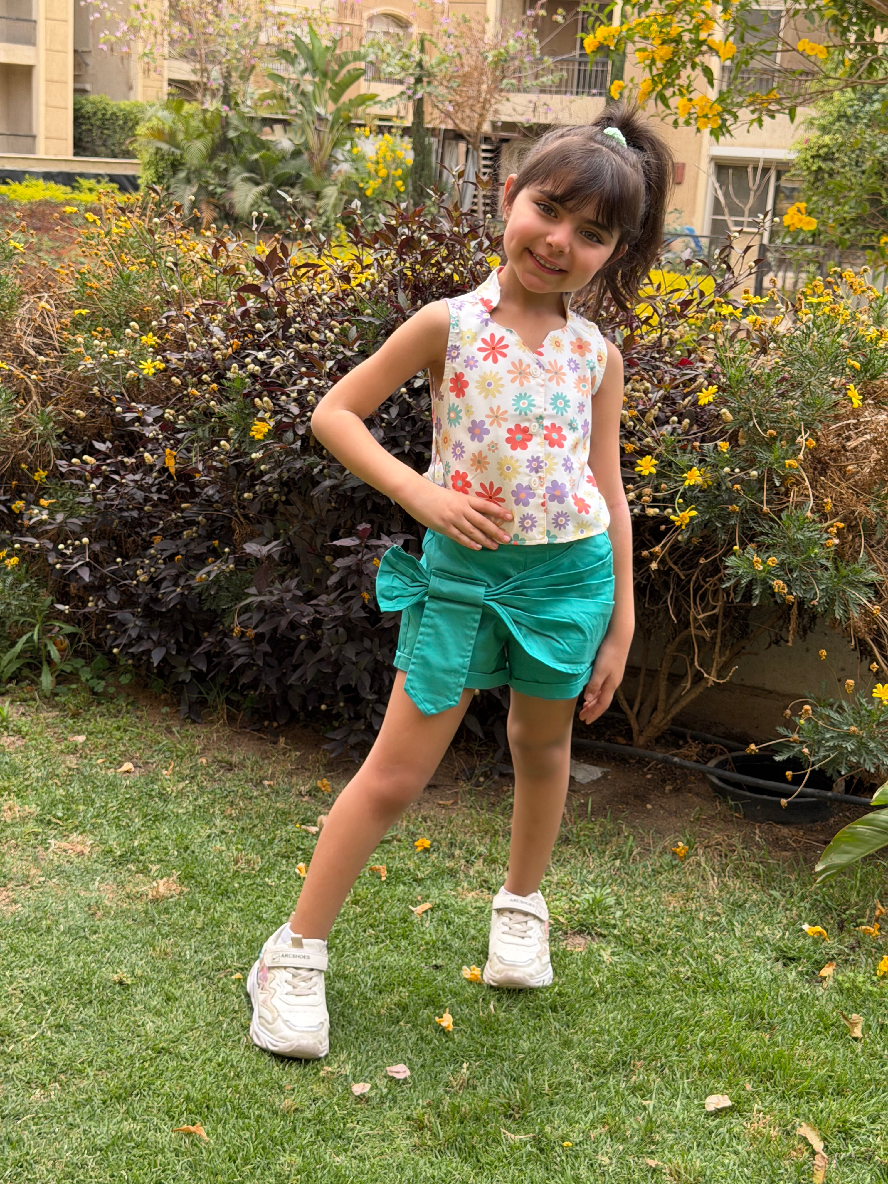 Set Flowers Green Short