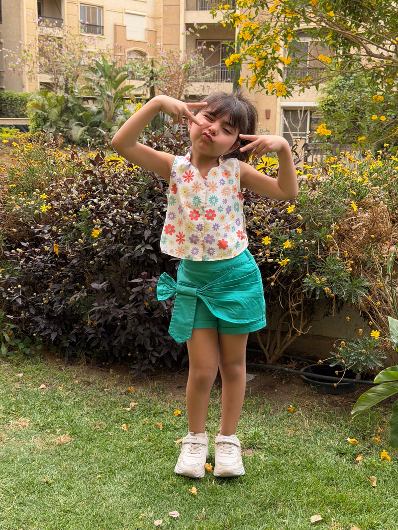 Set Flowers Green Short