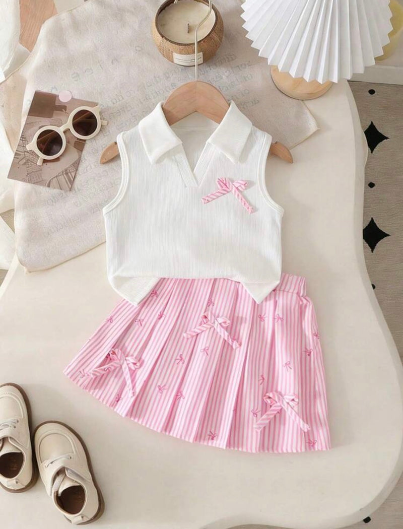 Set Top white Skirt Pink