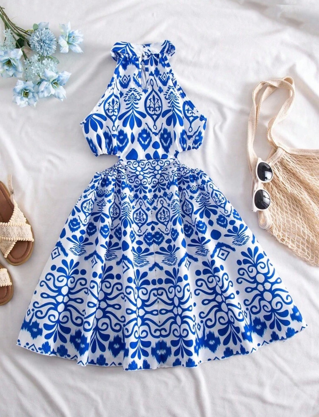 Blue Print Cut dress