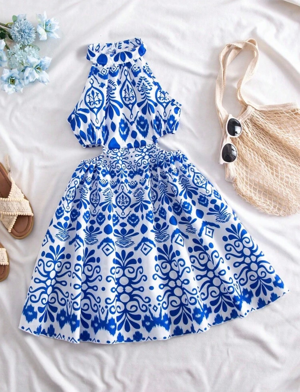 Blue Print Cut dress