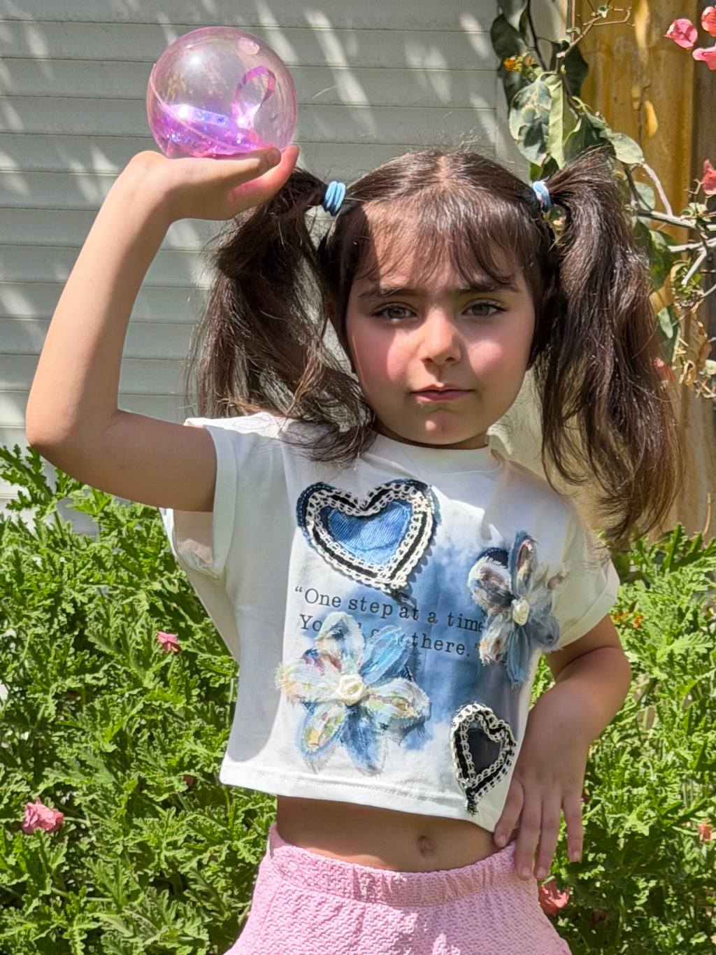 Croped Tshirt Flower Heart