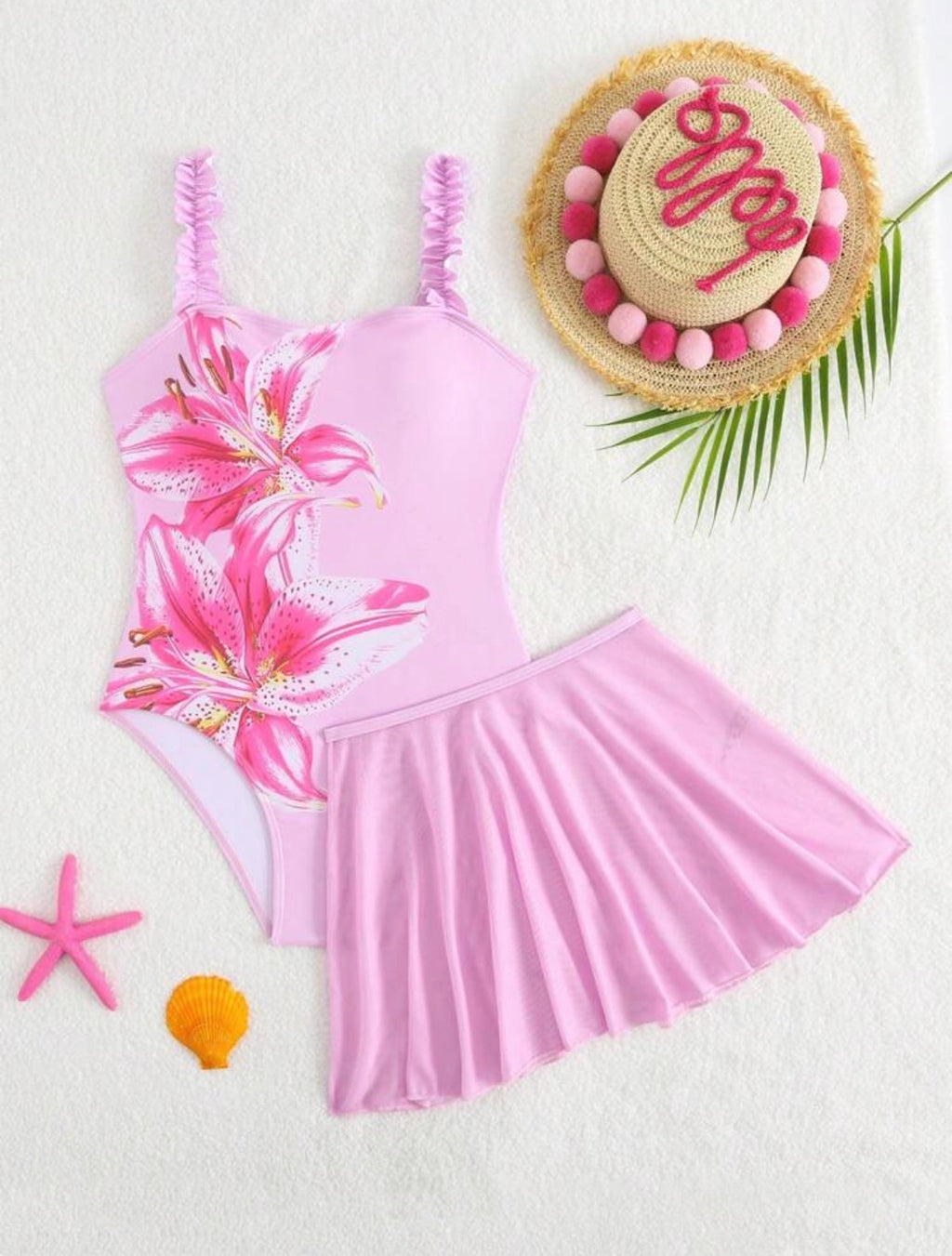 Pink flowers Skirt Swimsuit