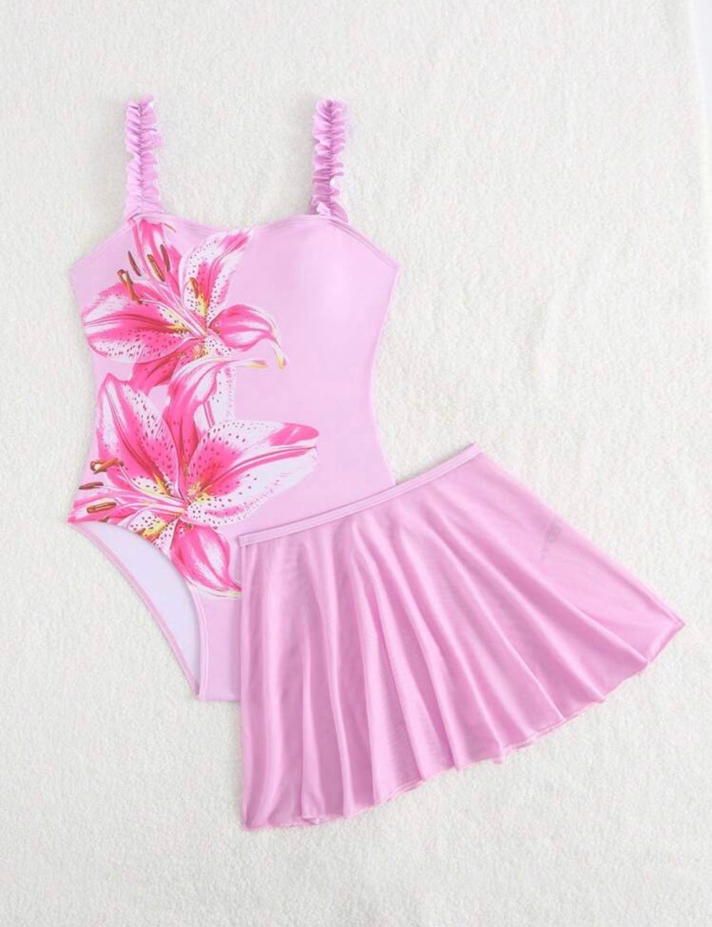 Pink flowers Skirt Swimsuit