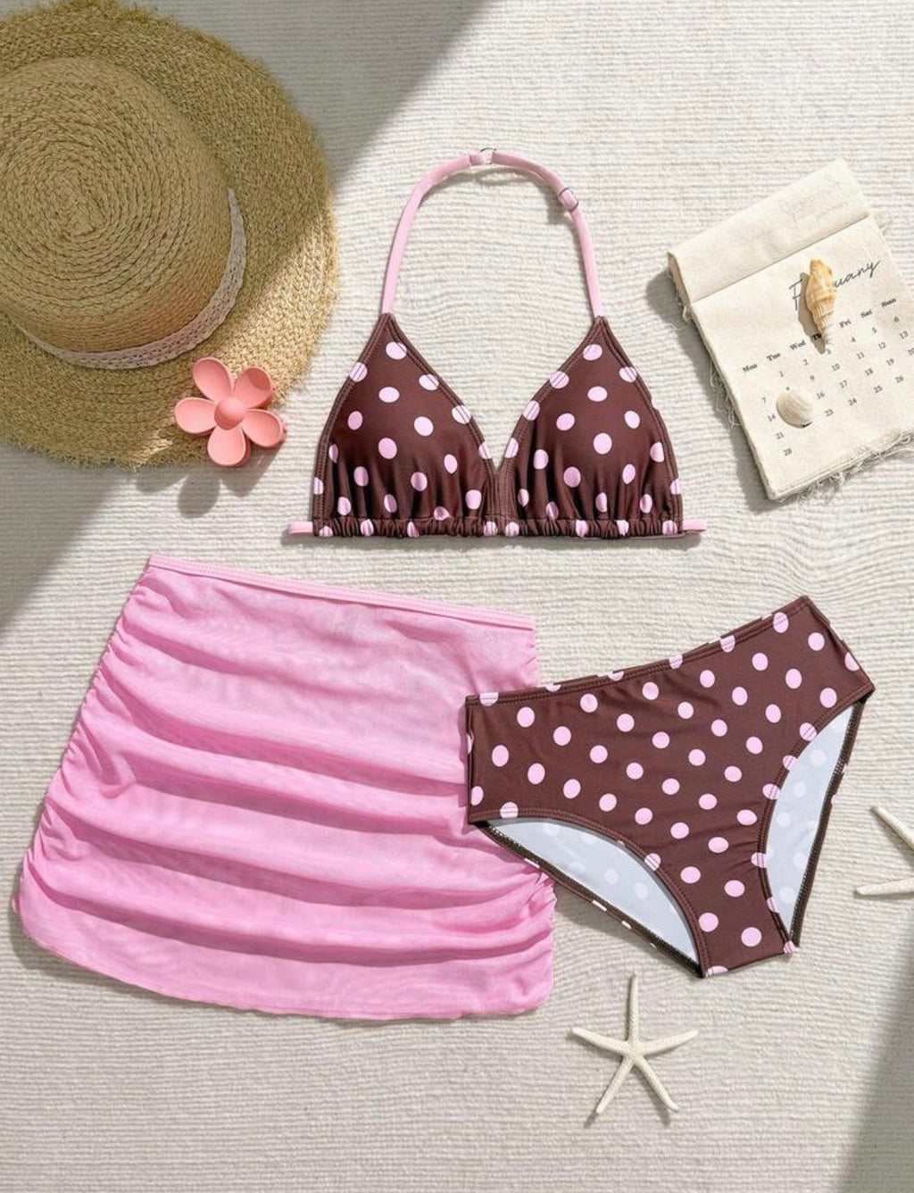 Polka Bikini 3Pcs Swimsuit