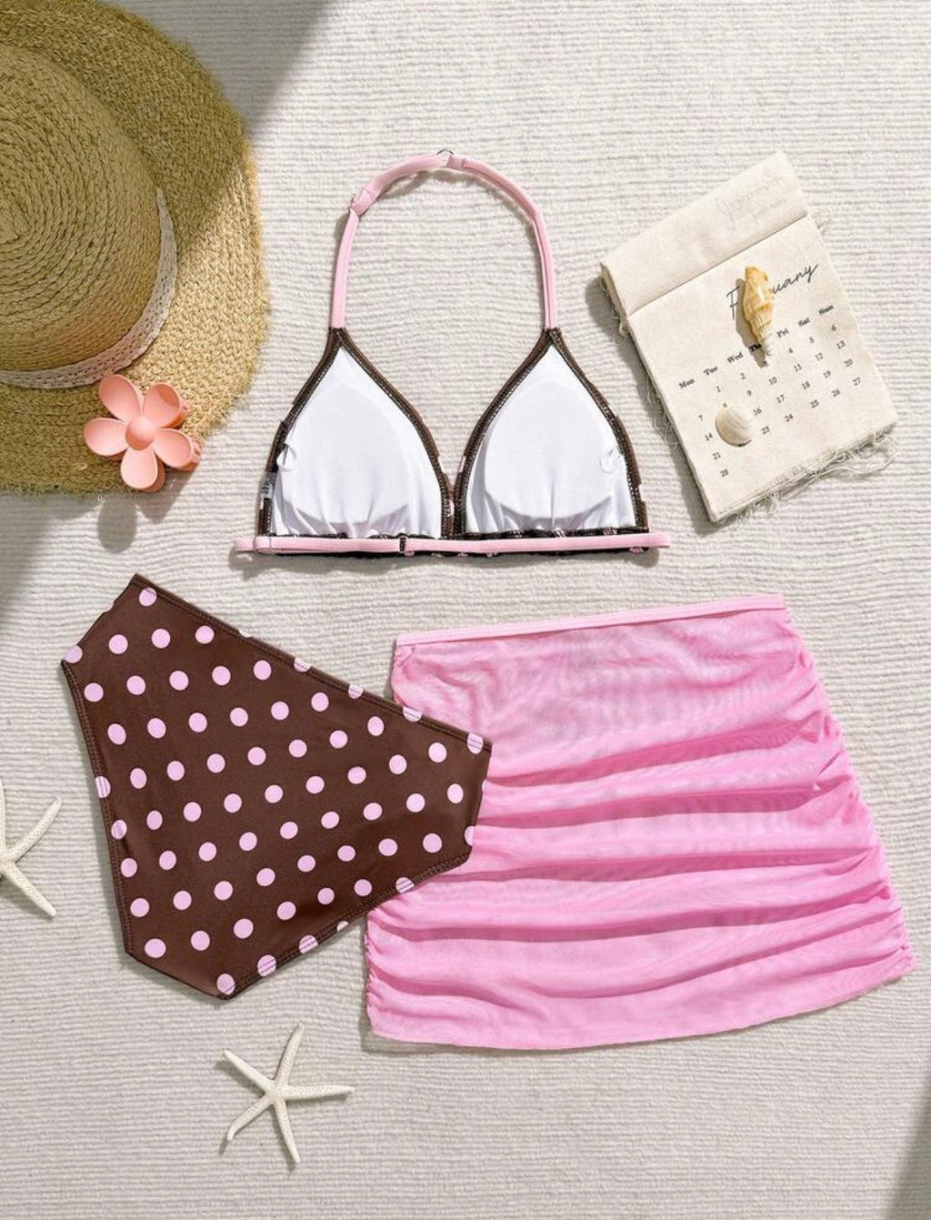 Polka Bikini 3Pcs Swimsuit