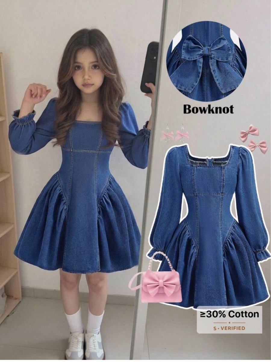Bowknot Denim Dress