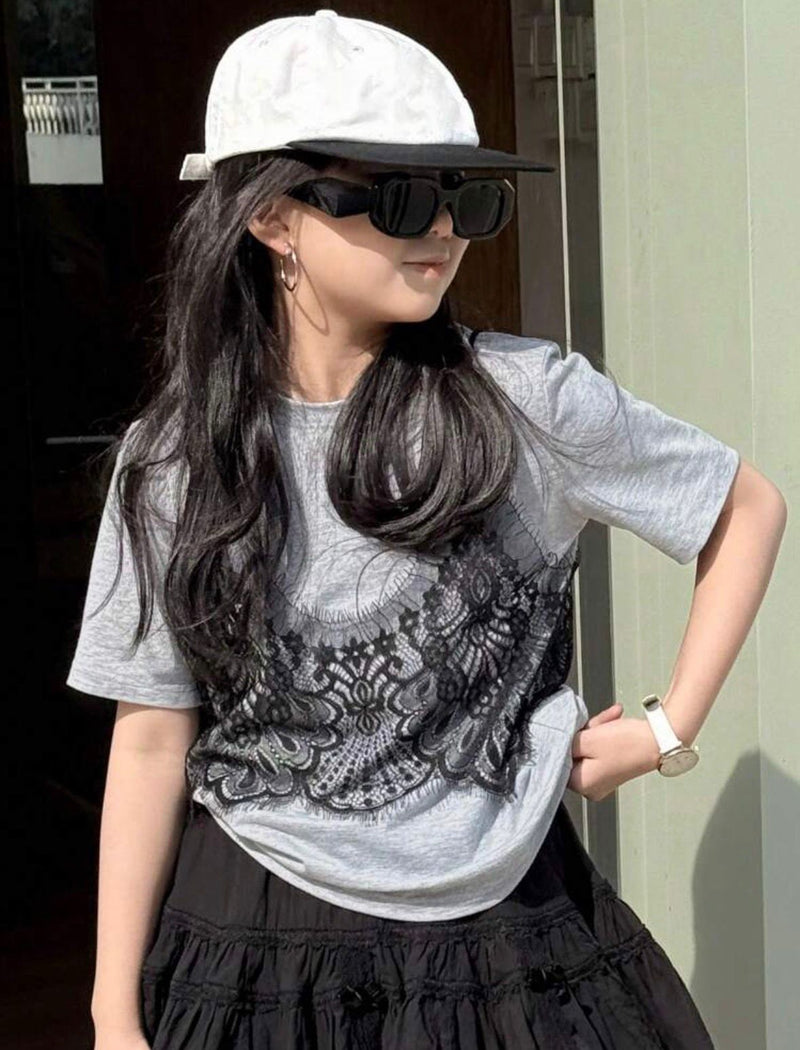Grey Black Dantel T.shirt