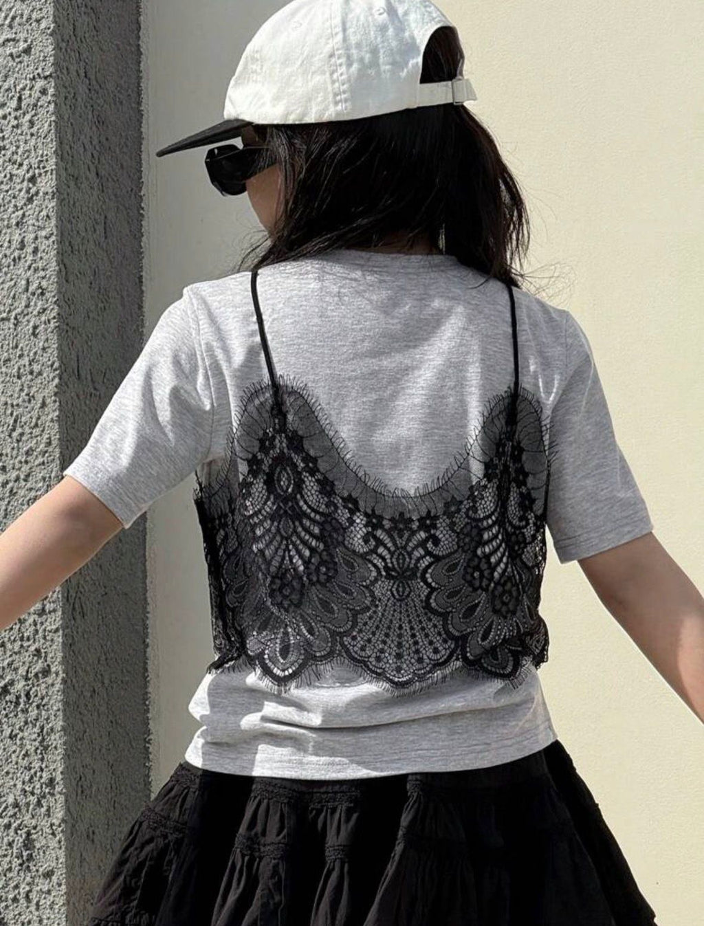 Grey Black Dantel T.shirt